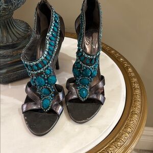 Carlos by Carlos Santana Blue and Black Heels with Turquoise Accents